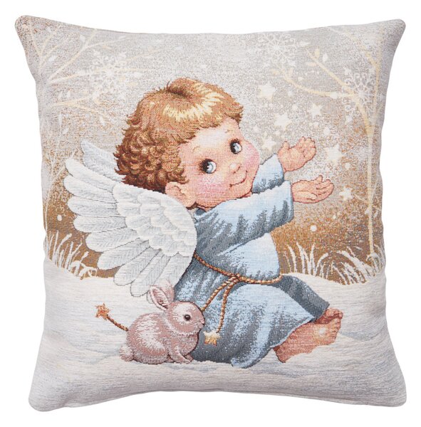Tegatex Gobelínový povlak na polštář chenille - andílek modrý se zajíčkem 42*42 cm