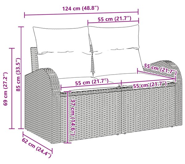 Set pohovek s polštářem s úložištěm Světle šedá polyratan 3359061