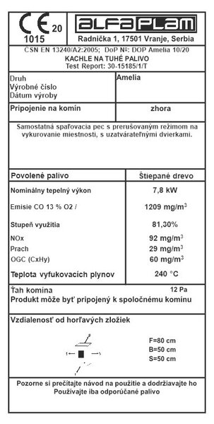 ALFA PLAM, krbová kamna AMELIA ECO 8 kW, antracitová
