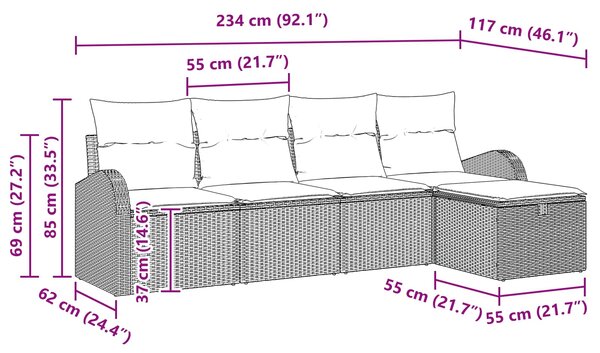 Set pohovek s polštářem s úložištěm Světle šedá polyratan 3359061