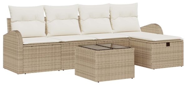 Set pohovek s polštářem s úložištěm Béžová a krémová polyratan 3359070