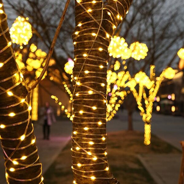 Venkovní světelný vánoční řetěz s šípkovými diodami, teplá bílá, 50m, 500 LED, 8 programů