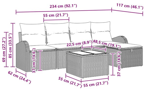 Set pohovek s polštářem s úložištěm Šedá polyratan 3359068