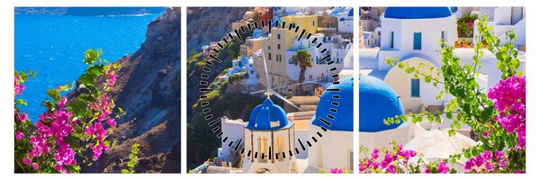 Obraz - Santorini, Řecko (s hodinami) (90x30 cm)