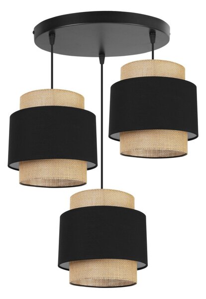 Závěsné svítidlo Boho, 3x jutové/černé textilní stínítko, o