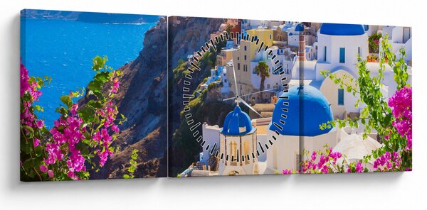 Obraz - Santorini, Řecko (s hodinami) (90x30 cm)