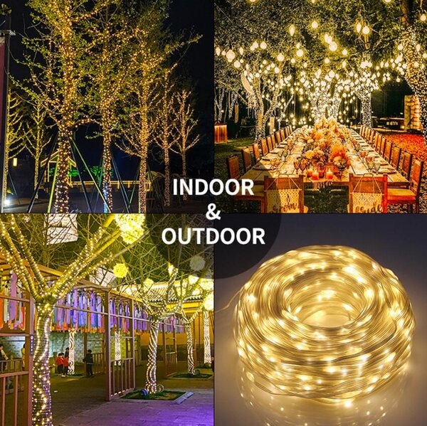 Venkovní světelný vánoční řetěz s šípkovými diodami, teplá bílá, 50m, 500 LED, 8 programů
