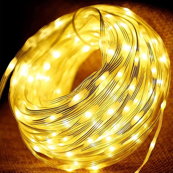 Venkovní světelný vánoční řetěz s šípkovými diodami, teplá bílá, 50m, 500 LED, 8 programů