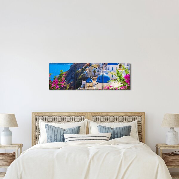 Obraz - Santorini, Řecko (s hodinami) (90x30 cm)