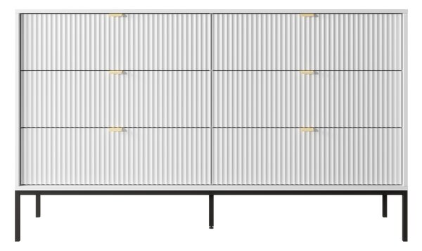 Komoda: 6 zásuvek, bílá, černé nohy, 154 x 39 x 83 cm
