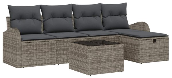 Set pohovek s polštářem s úložištěm Šedá polyratan 3359068