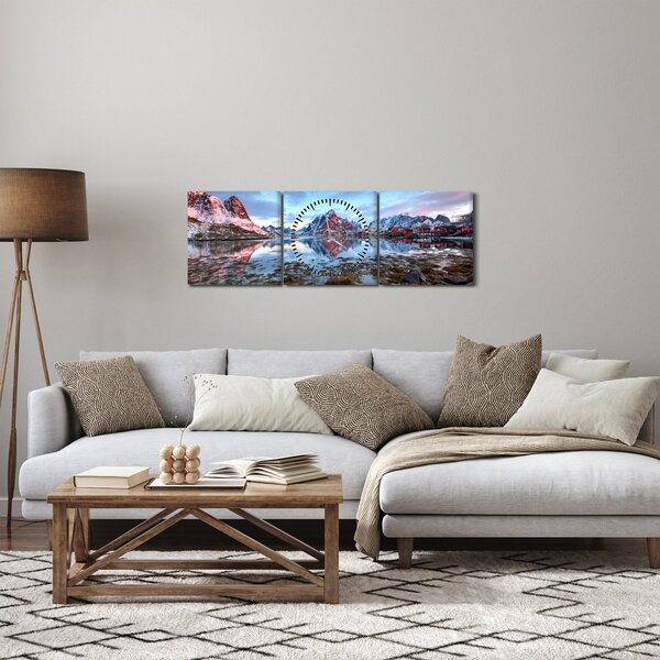 Obraz - Východ slunce nad Reine (s hodinami) (90x30 cm)
