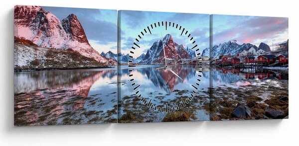 Obraz - Východ slunce nad Reine (s hodinami) (90x30 cm)