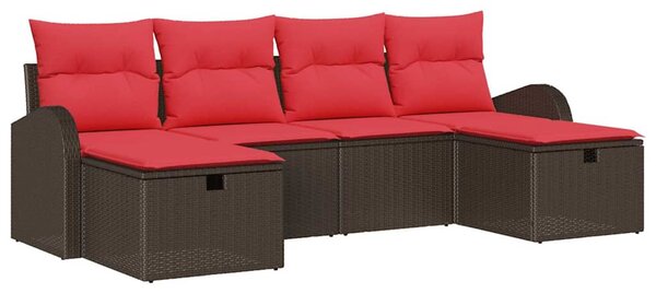 Set pohovek 6 ks 6-Počet míst Hnědá a červená polyratan 3359123