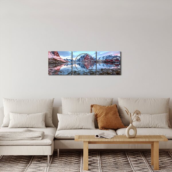 Obraz - Východ slunce nad Reine (s hodinami) (90x30 cm)