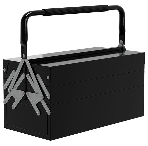 DURHAND kovový toolbox - Sada nářadí - 3 úrovně, 5 teleskopických přihrádek - Černý ocelový plech | Aosom