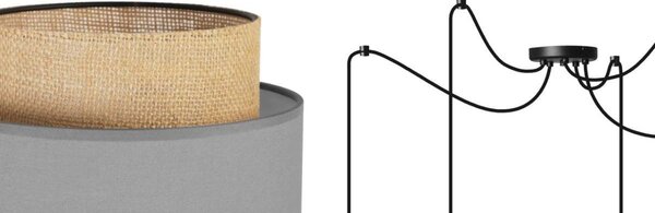 Závěsné svítidlo Boho Spider, 5x jutové/šedé textilní stínítko