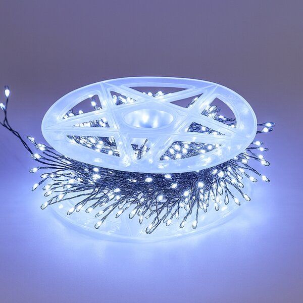 Vánoční LED mikro řetěz, studená bílá, 10 m, 300 LED, 8 programů, zelený drátek, IP65
