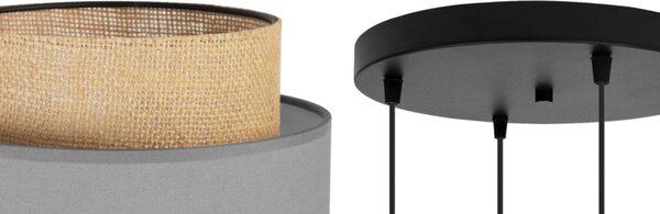 Závěsné svítidlo Boho 1, 4x jutové/šedé textilní stínítko, o