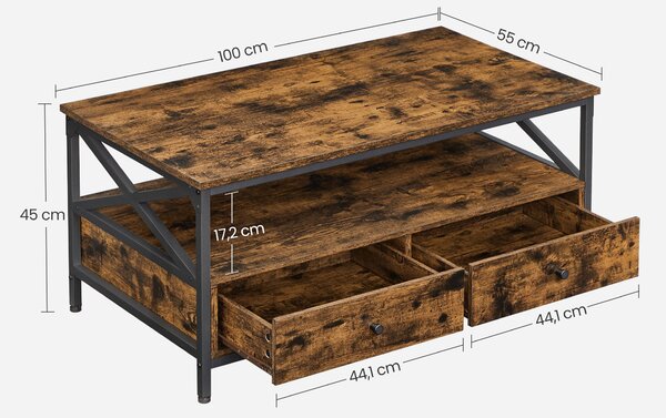 Konferenční stolek TAYLOR 100x55 cm se zásuvkami, rustikálně hnědý