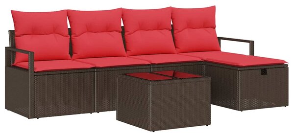 Set pohovek 6 ks 5-Počet míst Hnědá a červená polyratan 3359173