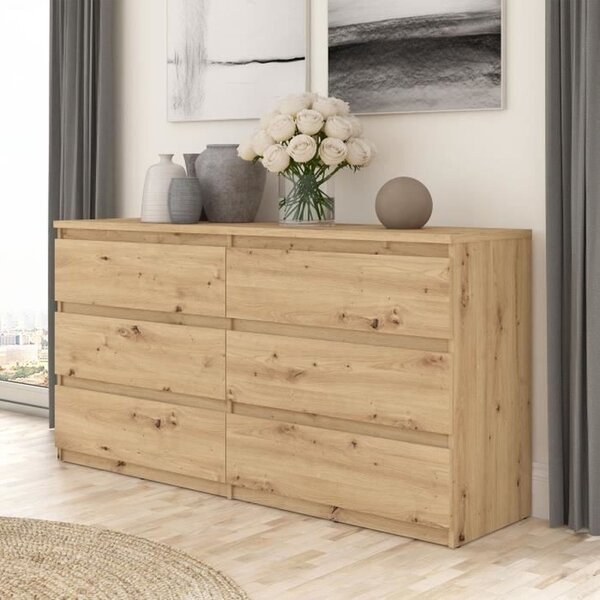Komoda CHELSEA 6 zásuvek - 154 cm x 42,2 x 79,9 - dub artisan