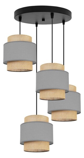 Závěsné svítidlo Boho 1, 4x jutové/šedé textilní stínítko, o