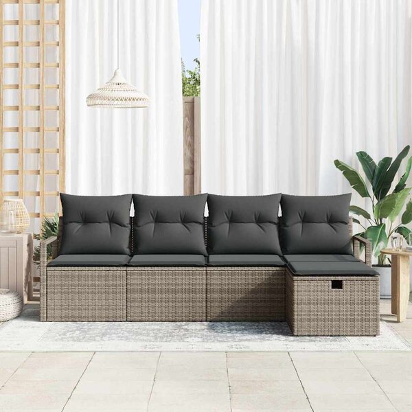 Set pohovek s polštářem s úložištěm Šedá polyratan 3359158