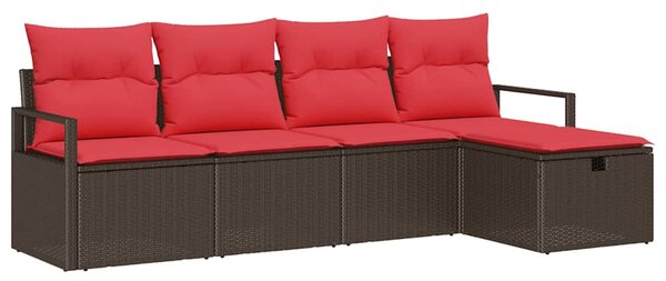 Set pohovek 5 ks Hnědá a červená polyratan 3359163