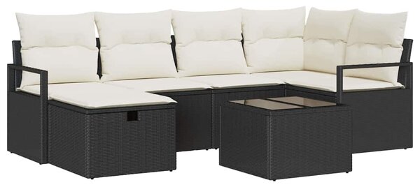 Set pohovek 7 ks 6-Počet míst Černá a krémová polyratan 3359186