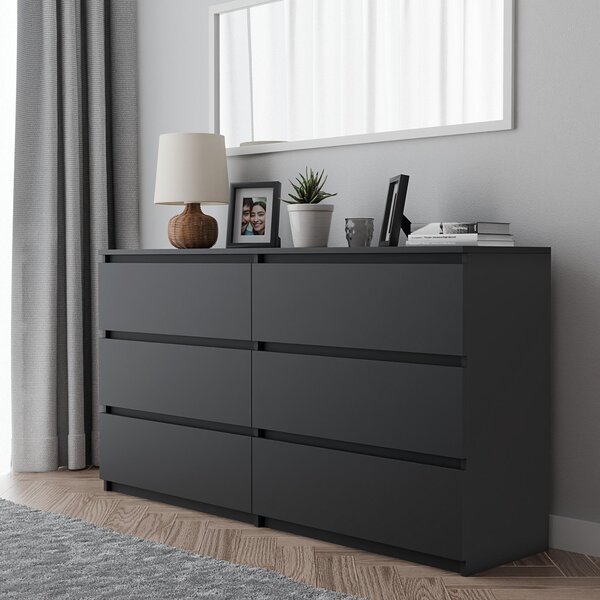 Komoda - 119x77x34 cm - černá matná - 6 zásuvek - prostorná - stabilní - snadná montáž