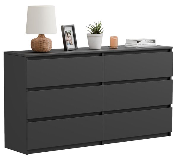 Komoda - 119x77x34 cm - černá matná - 6 zásuvek - prostorná - stabilní - snadná montáž