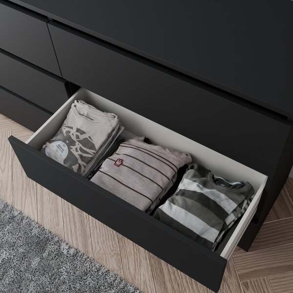 Komoda - 119x77x34 cm - černá matná - 6 zásuvek - prostorná - stabilní - snadná montáž