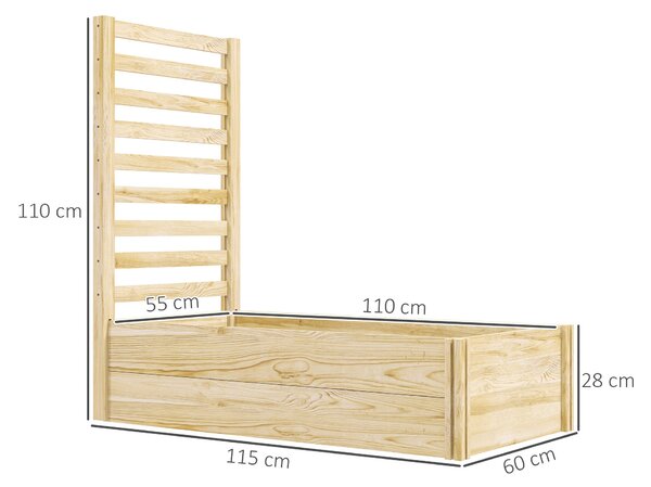Outsunny Čtvercový dřevěný zahradní květináč s treláží 115 x 60 x 110 cm v přírodním dřevě | Aosom