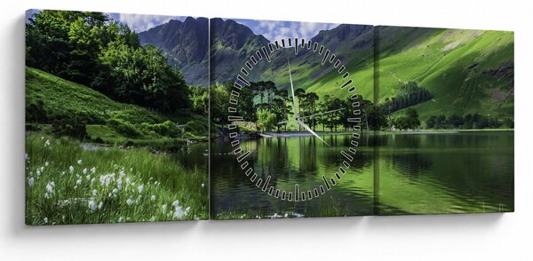 Obraz - Krajina s jezerem (s hodinami) (90x30 cm)