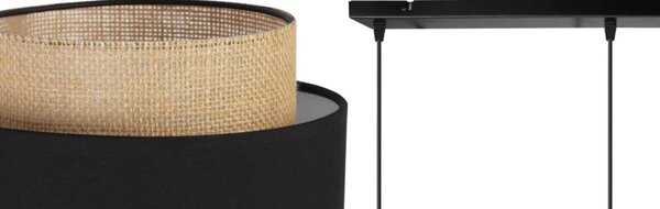 Závěsné svítidlo Boho, 3x jutové/černé textilní stínítko