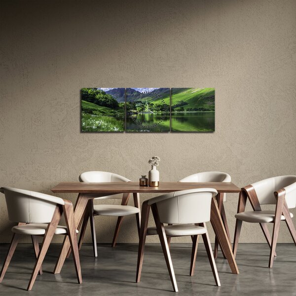 Obraz - Krajina s jezerem (s hodinami) (90x30 cm)