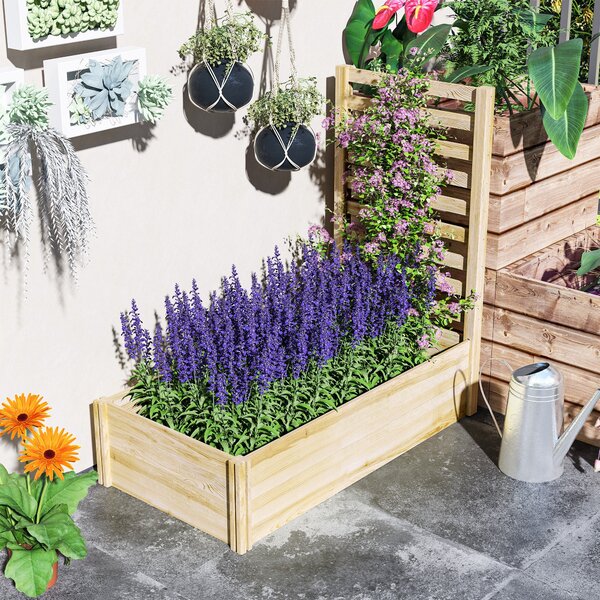 Outsunny Čtvercový dřevěný zahradní květináč s treláží 115 x 60 x 110 cm v přírodním dřevě | Aosom