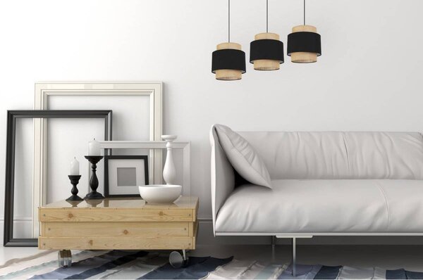 Závěsné svítidlo Boho, 3x jutové/černé textilní stínítko