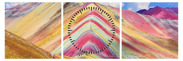 Obraz - Duhová hora, Peru (s hodinami) (90x30 cm)