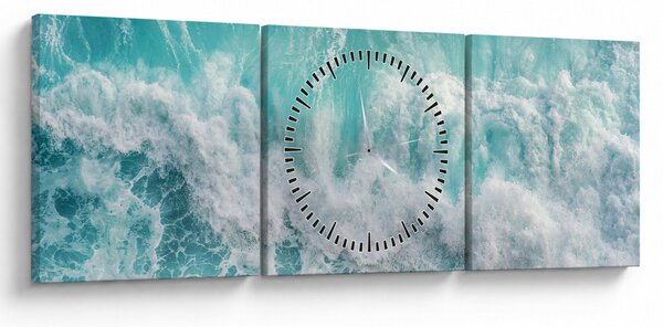 Obraz - Pohled na vlny oceánu (s hodinami) (90x30 cm)