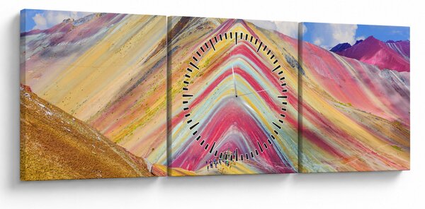 Obraz - Duhová hora, Peru (s hodinami) (90x30 cm)
