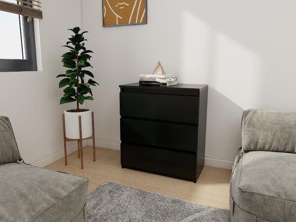 Komoda - 3 zásuvky - 70 cm - Černá - Moderní příborník - Vysoká kvalita