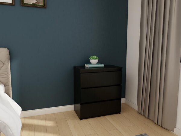 Komoda - 3 zásuvky - 70 cm - Černá - Moderní příborník - Vysoká kvalita