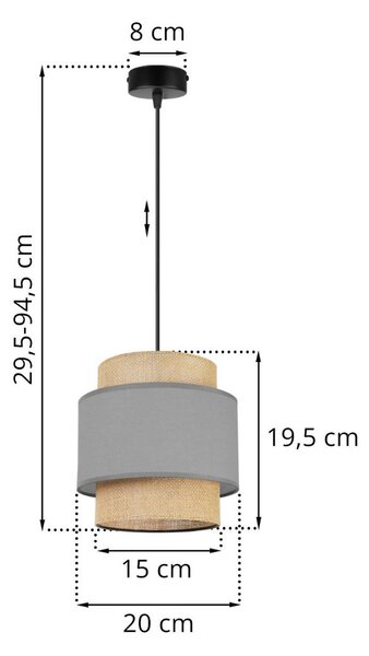 Závěsné svítidlo Boho, 1x jutové/šedé textilní stínítko