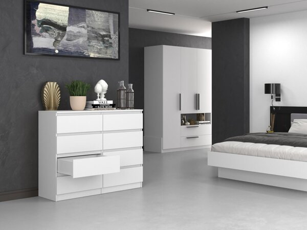 Komoda, předsíň do ložnice, šatní skříň, příborník, vysoká deska s 8 zásuvkami, šířka 120 cm výška 97 | bílá