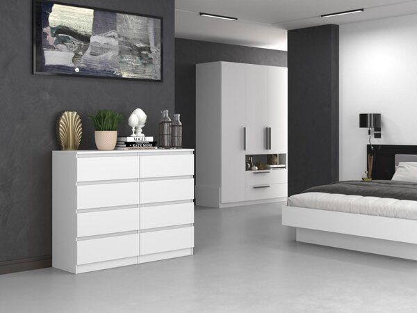 Komoda, předsíň do ložnice, šatní skříň, příborník, vysoká deska s 8 zásuvkami, šířka 120 cm výška 97 | bílá