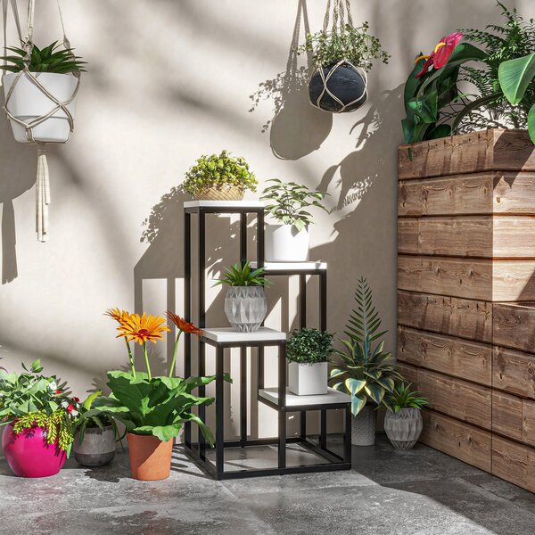 Outsunny Stojan na rostliny s 4 policemi různých výšek - 34 x 34 x 66 cm | Aosom