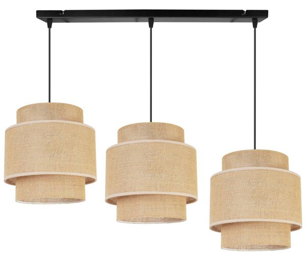 Závěsné svítidlo Boho, 3x jutové stínítko, (výběr ze 2 barev konstrukce)