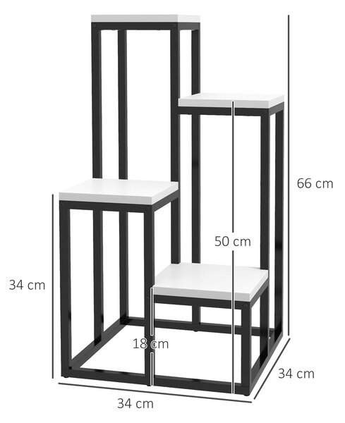 Outsunny Stojan na rostliny s 4 policemi různých výšek - 34 x 34 x 66 cm | Aosom